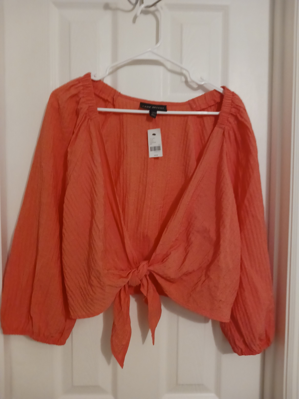 Lane Bryant Coral Tie-Front Peasant Blouse 14/16 NWT